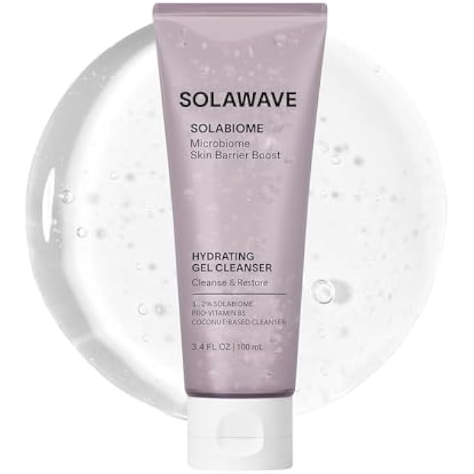 SOLAWAVE GENTLE GEL CLEANSER WITH SOLABIOME AND PRO VITAMIN B5, HYDRATING AND SOOTHING FORMULA WITH SKIN-LOVING SYNBIOTICS AND MUSHROOM EXTRACTS FOR ALL SKIN TYPES (3.4 FL OZ) - Image 1